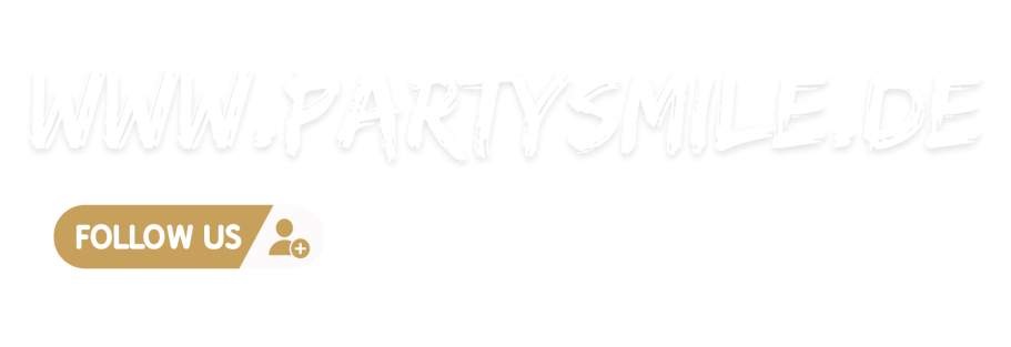 Social Media Schaltfläche „Folgen Sie uns“ in goldener Schrift auf weißem Hintergrund.